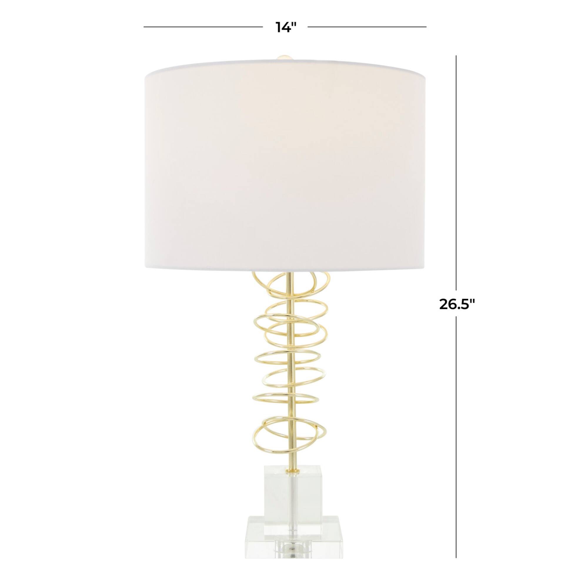 2ft. Gold Metal Abstract Overlapping Ring Accent Lamp with Elevated Square Glass Base